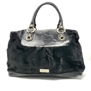 Pulicati Black Leather Fur Satchel Handbag Purse